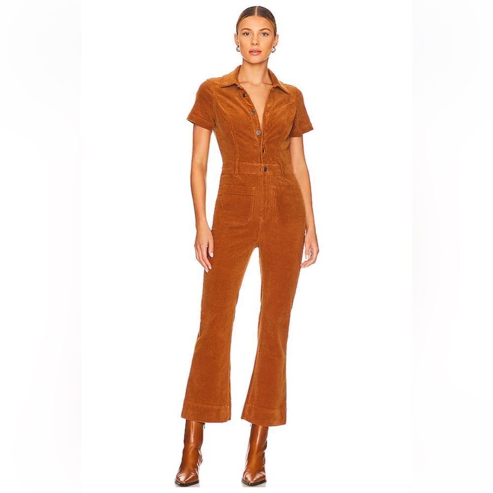 NWT Show Me Your MuMu Cropped Everhart Jumpsuit Camel Corduroy Revolve L